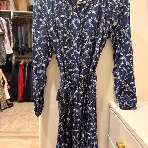 LOFT Navy Floral Long Sleeve Dress